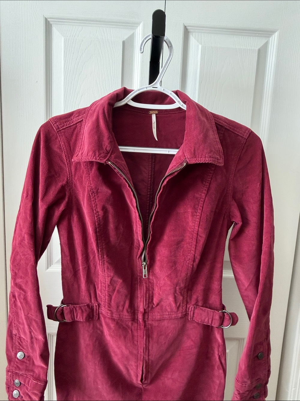 Free People Corduroy Zip-Front Jumpsuit in Burgundy - Picture 7 of 13